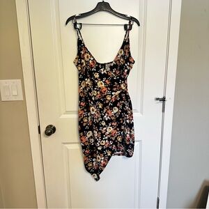 NanaMacs Asymmetrical Black Floral Dress